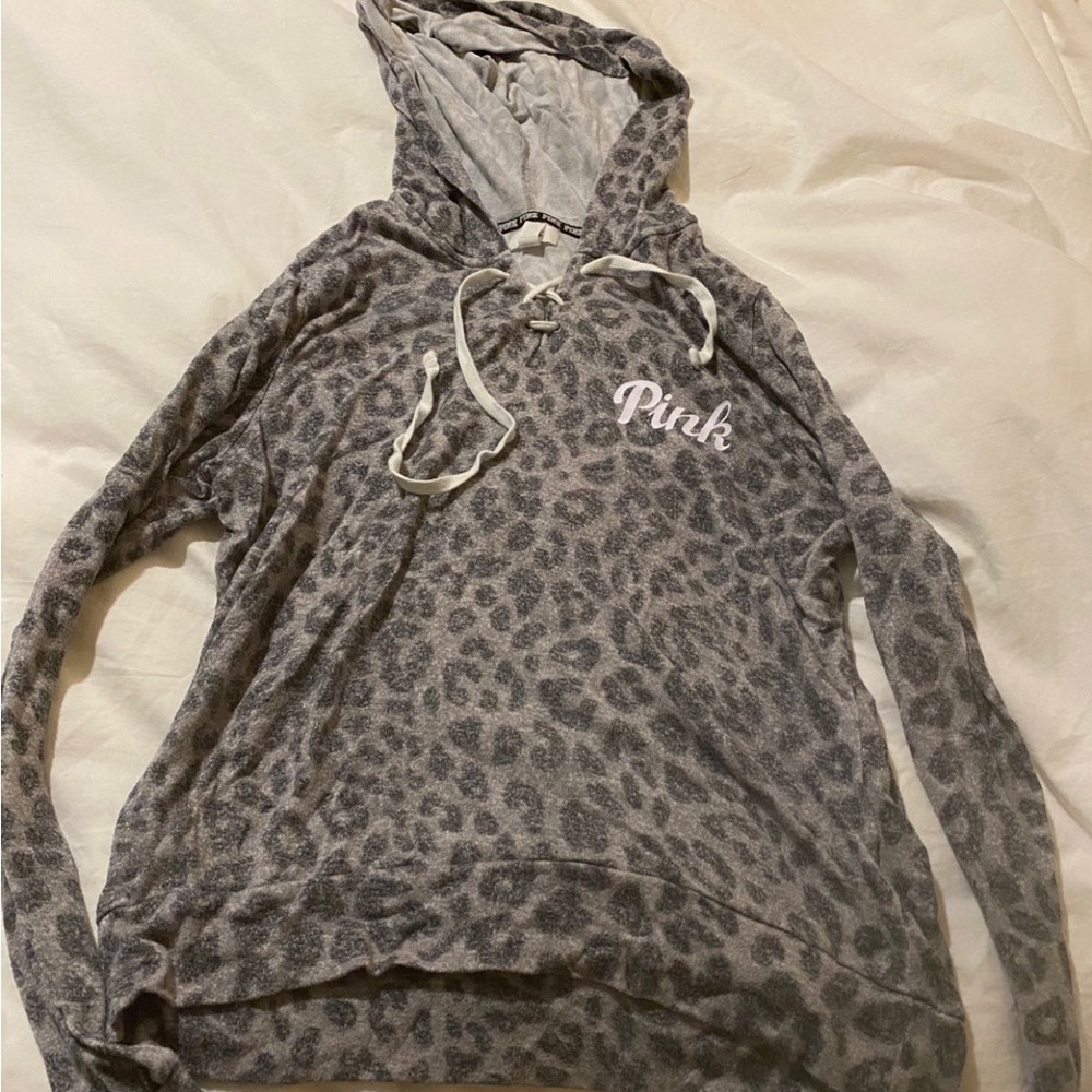 Victorias Secret Pink Cozy Lace Up Pullover Hoodie Sweater Top